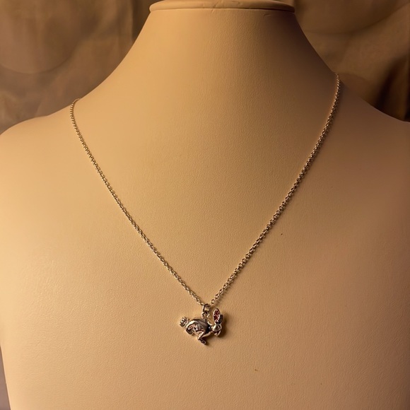 SAQ Jewelry - Silver with white & pink rhinestones S.A.Q  Avon bunny necklace